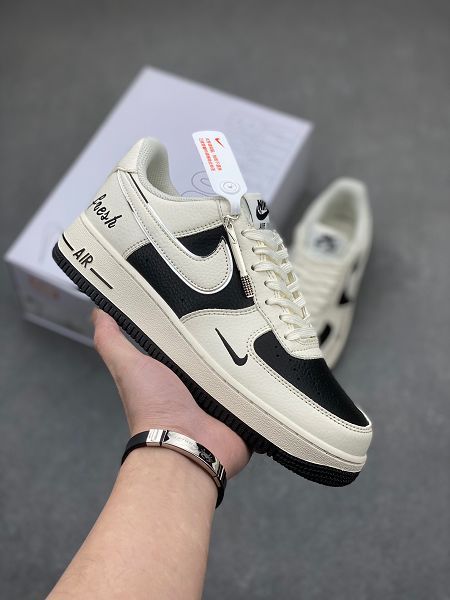 Nike AIR FORCE1 米白黑色運動板鞋冬季新款膠底情侶鞋