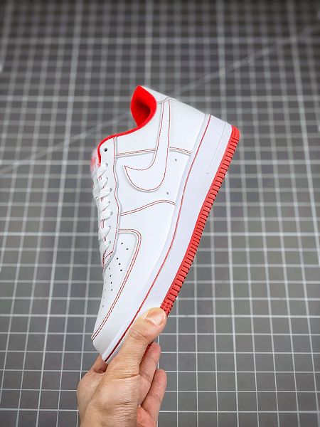 Nike Air Force 1 07 2021新款 白紅縫線全掌內置蜂窩氣墊男女款板鞋