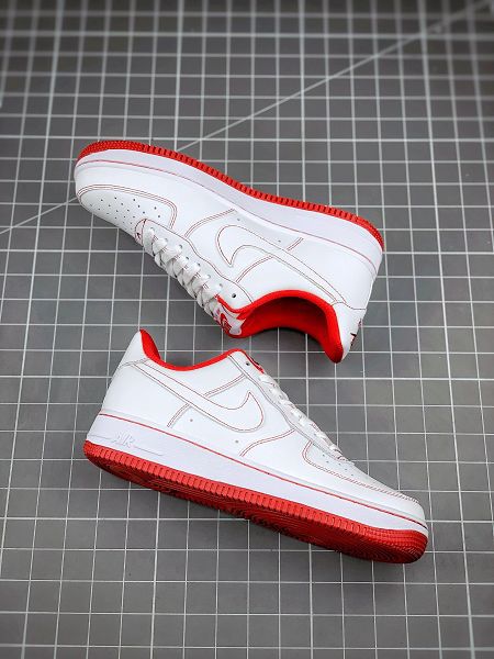 Nike Air Force 1 07 2021新款 白紅縫線全掌內置蜂窩氣墊男女款板鞋